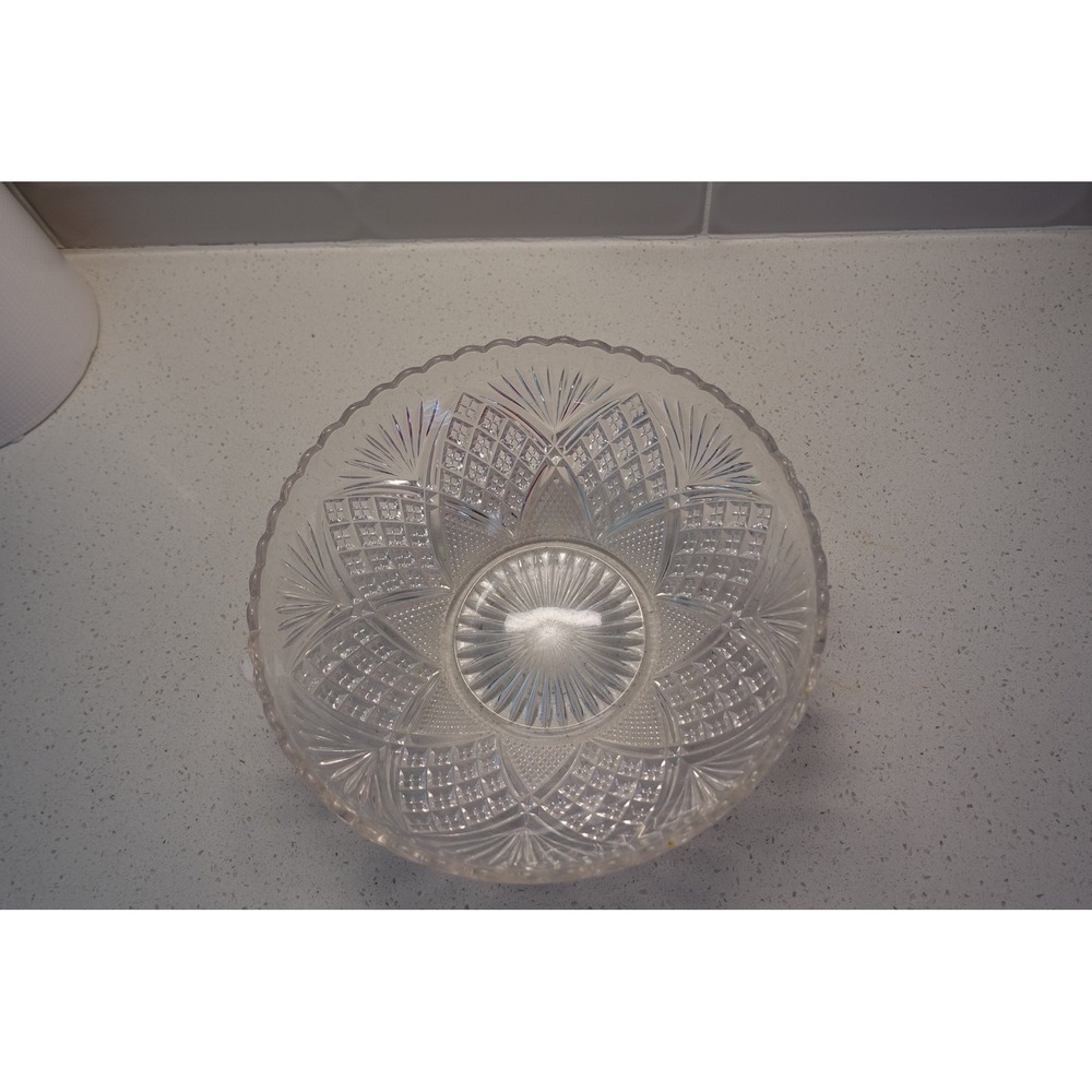 Crystal Starburst Glass Bowl Cut Clear Serving  Bowl Centerpiece‎ Decor - Picture 8 of 9